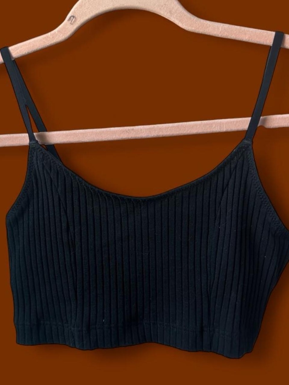aerie Black Ribbed Cropped Cami Bralette
